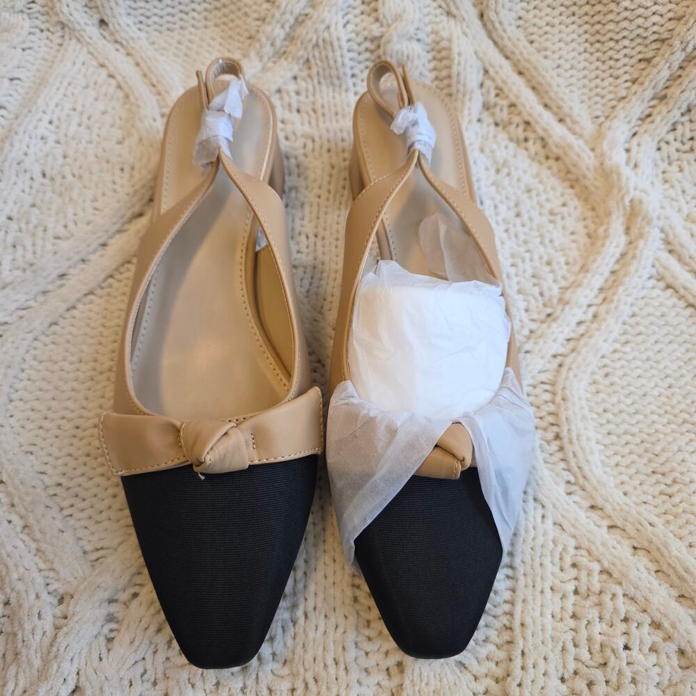 NEW ZBY Women's Color Block‎ Bowknot Slingback Blocked Heels Size 8.5M Black Tan
